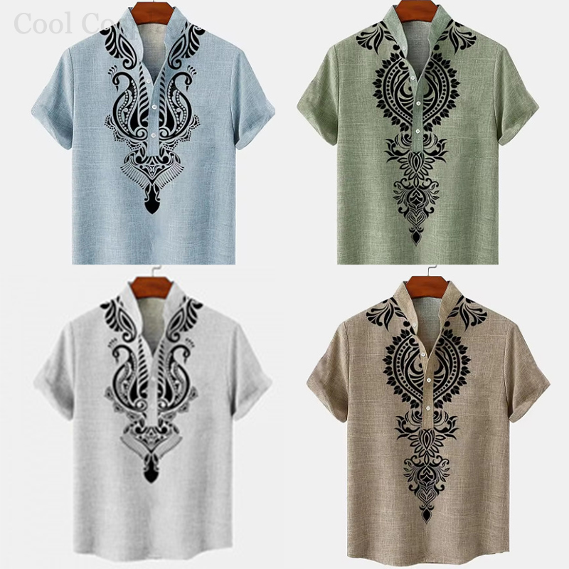 Male Retro Tops Henley Shirt M - Ethnic Fashion Men 评论和价格