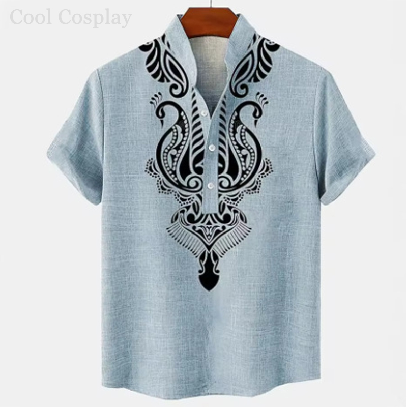 Male Retro Tops Henley Shirt M - Ethnic Fashion Men 评论和价格