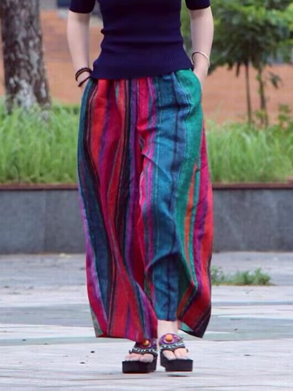 Summer Casual Artistic Wide Le - Ethnic Fashion Style 评论和价格