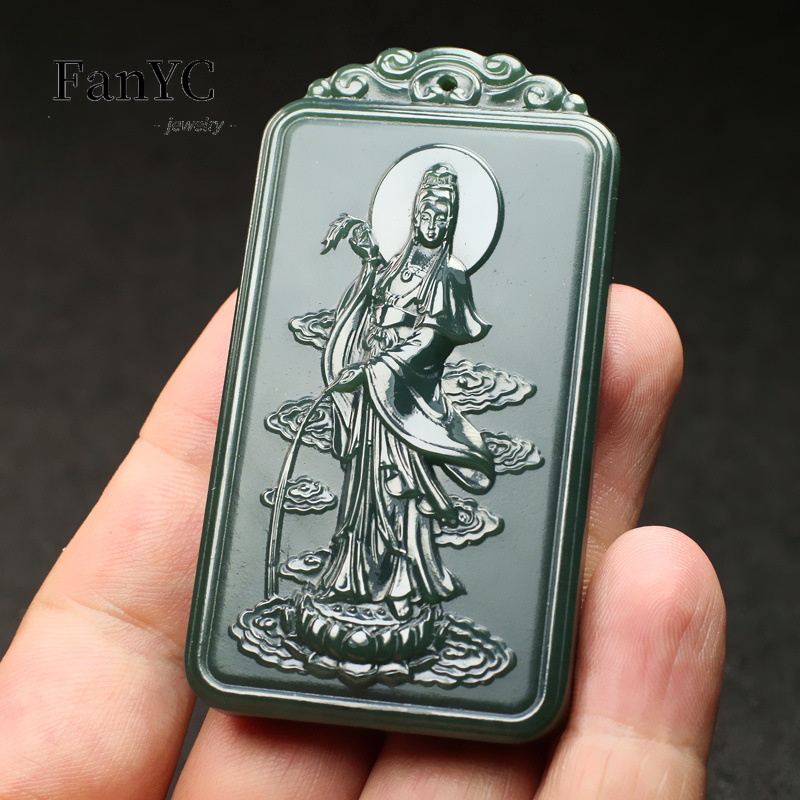Natural Hetian Jade Qingyu Gua - Ethnic Fashion Men 评论和价格
